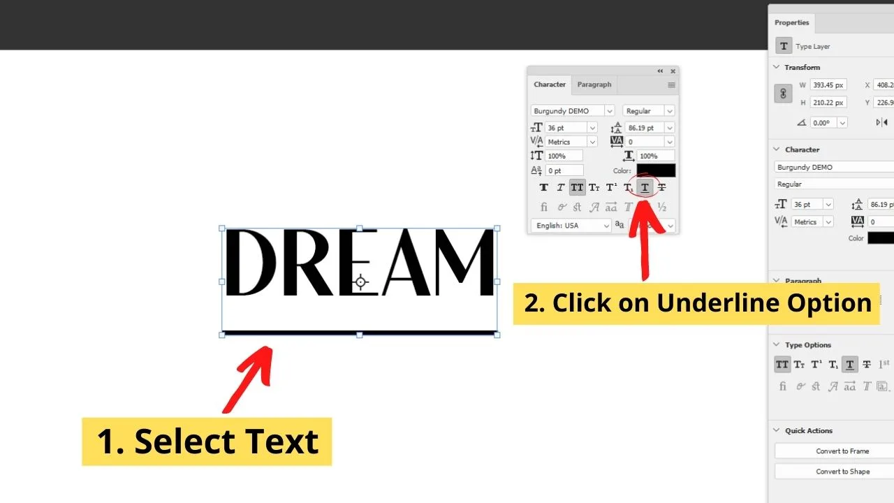 How to underline text in Photoshop Step 3