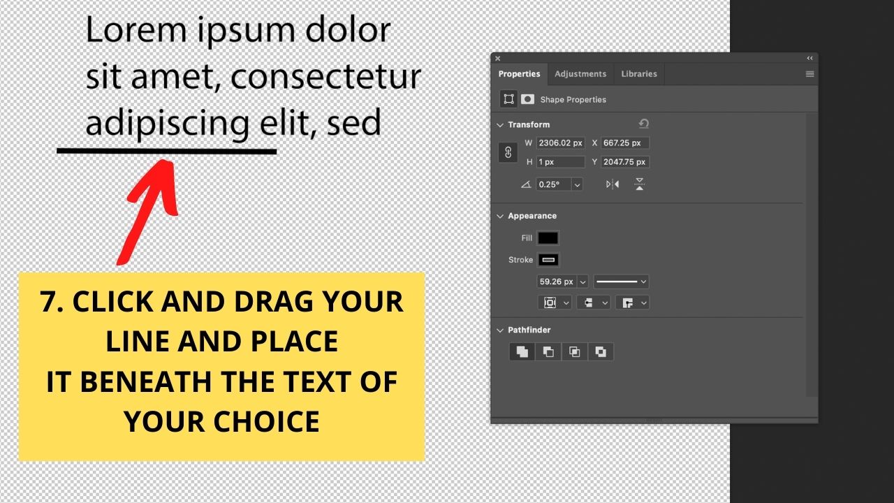 How to underline text in Photoshop Using the Line Tool Step 7