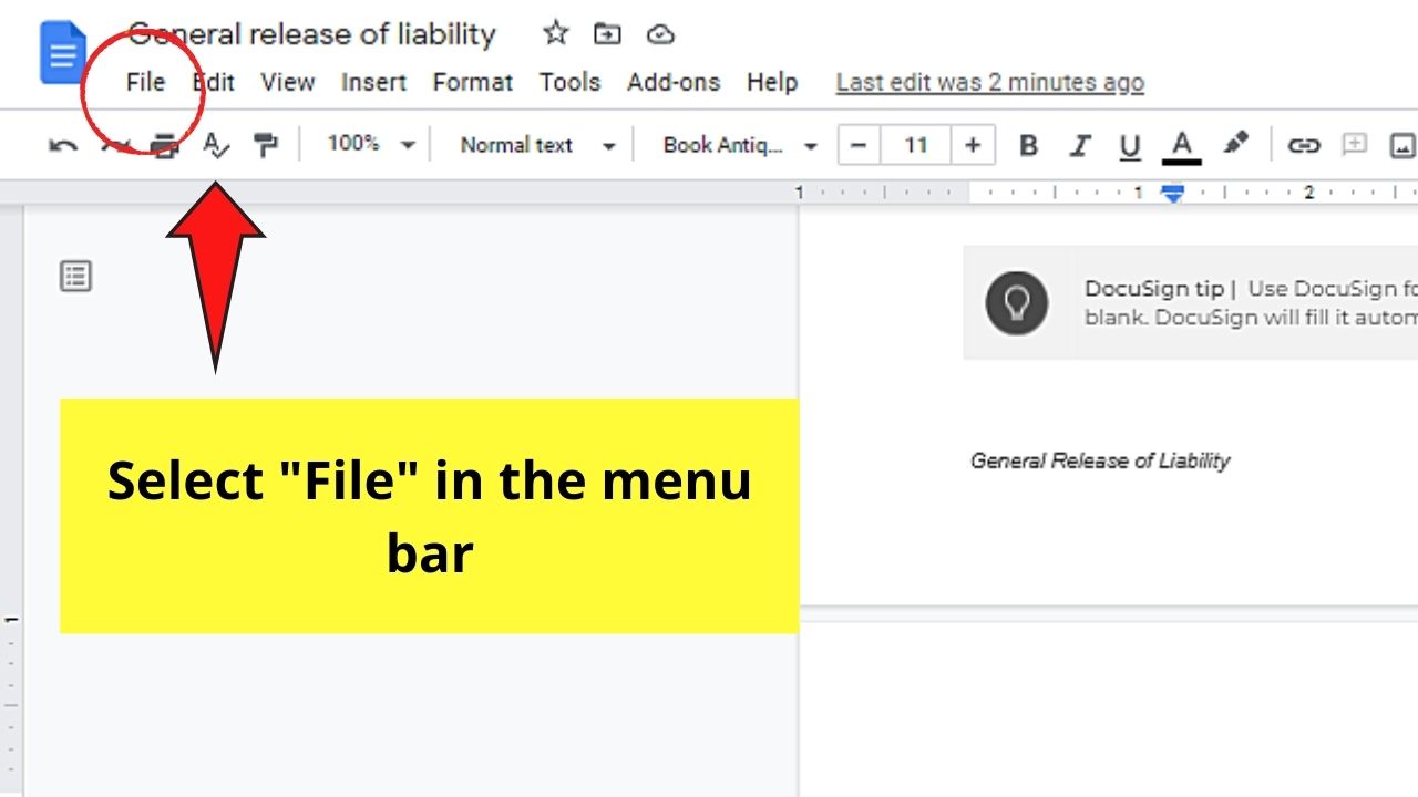 Removing a Page in Google Docs by Adjusting the Margins Step 1
