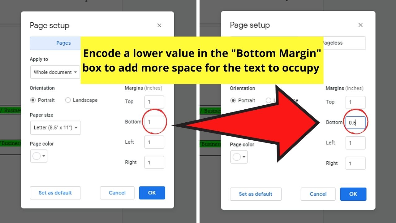 Removing a Page in Google Docs by Adjusting the Margins Step 3