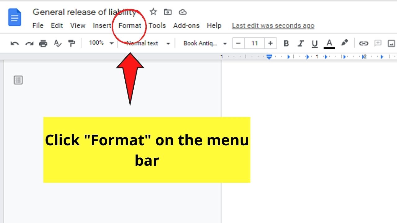 Removing a Page in Google Docs by Altering Custom Settings Step 1
