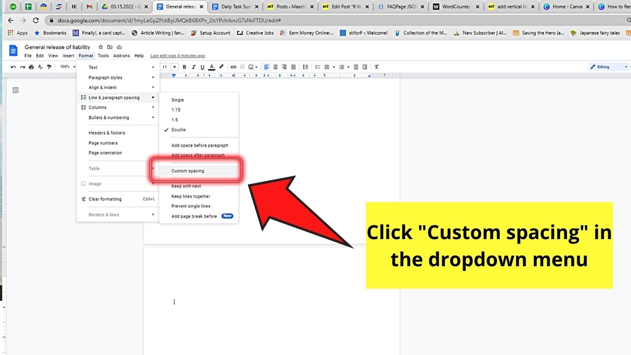 Removing a Page in Google Docs by Altering Custom Settings Step 3