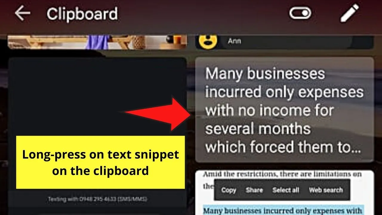 How to Clear the Clipboard on Android by Individually Deleting Text Items Step 4