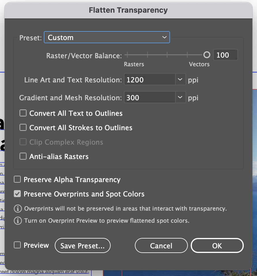 How to Flatten an Image in Illustrator Using Flatten Transparency Step 2 B