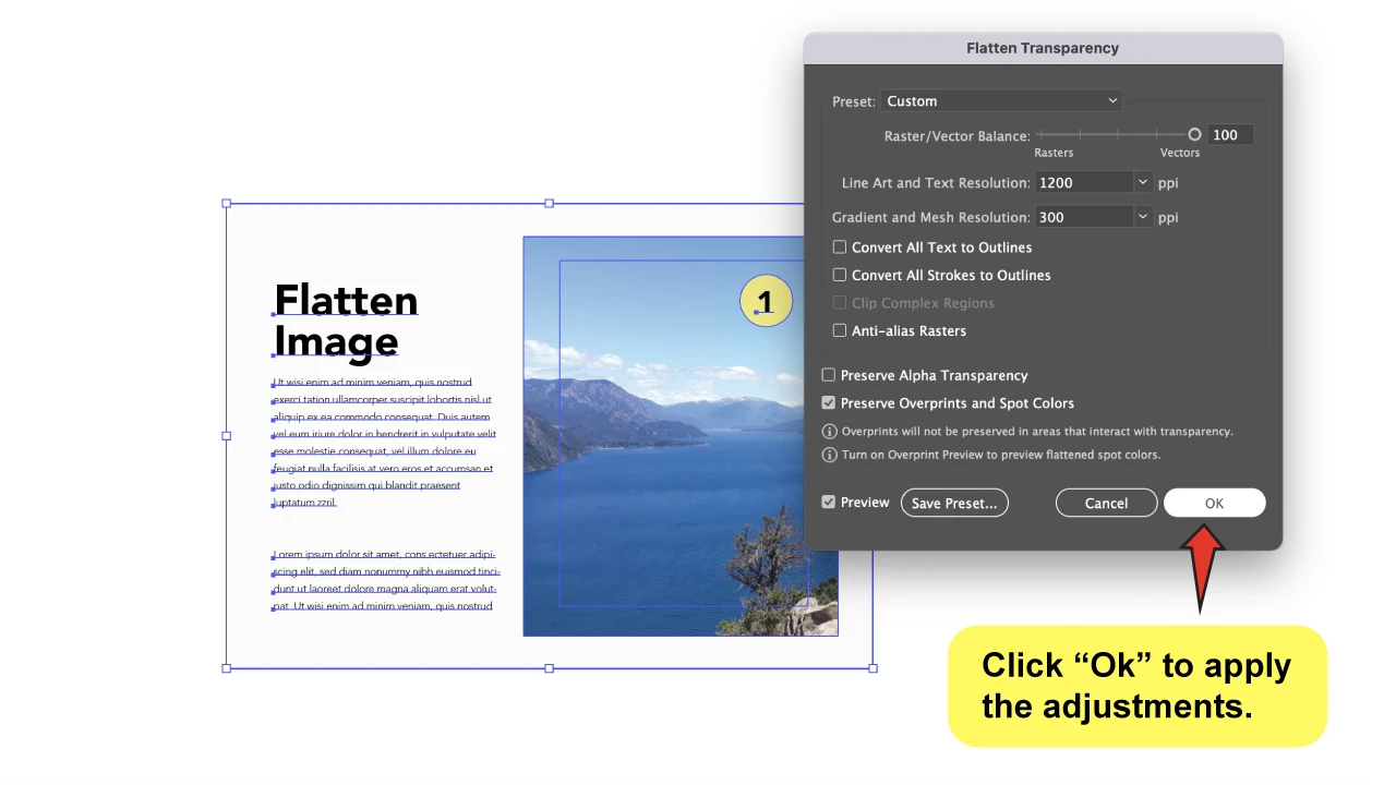 How to Flatten an Image in Illustrator Using Flatten Transparency Step 5 B