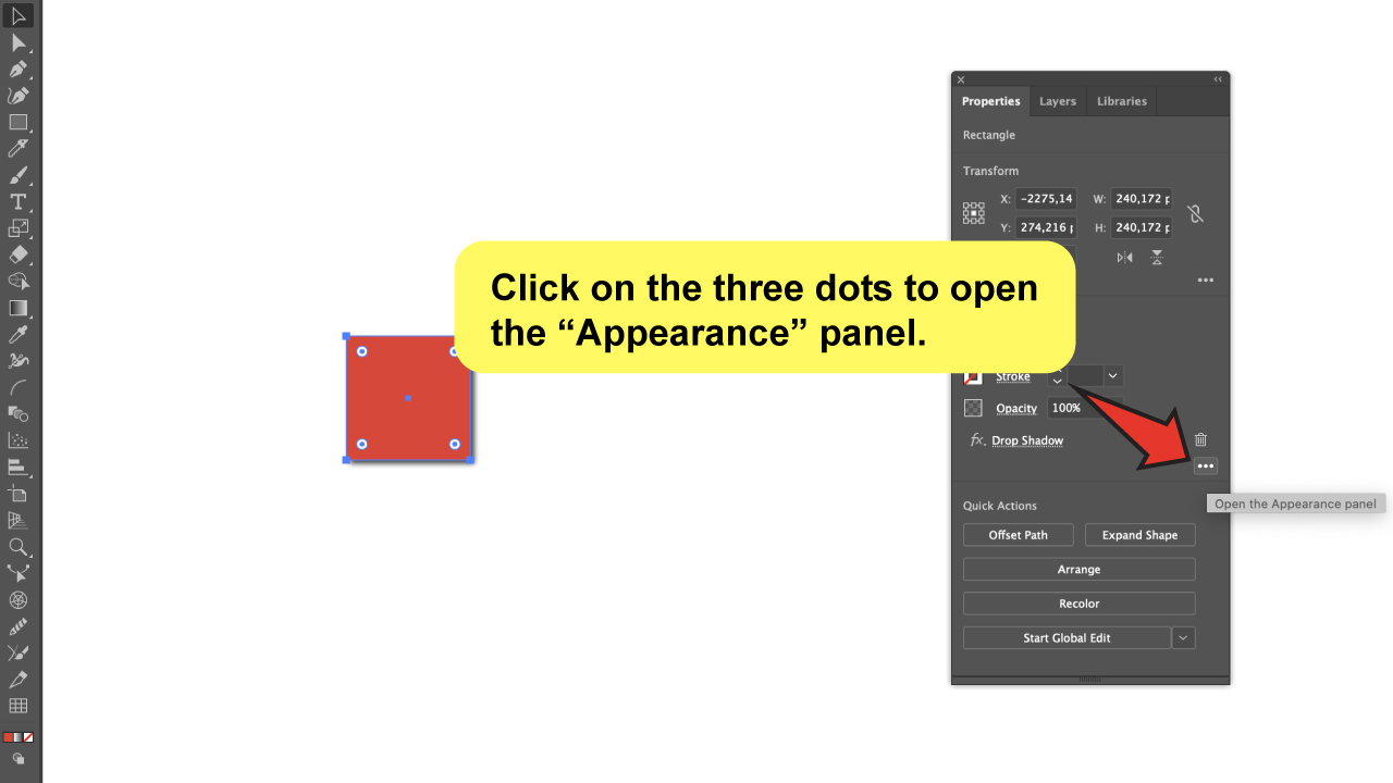 How to Remove a Drop Shadow in Illustrator Using The Appearance Panel Step 1 b