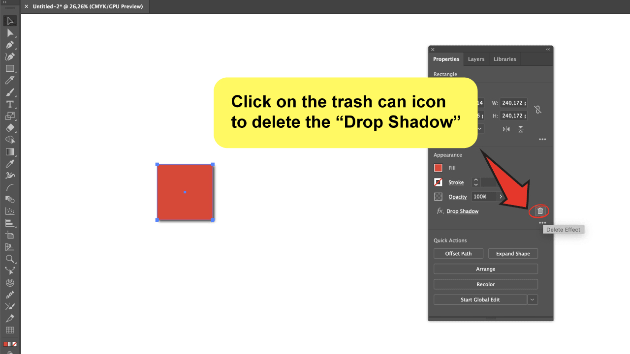 How to Remove a Drop Shadow in Illustrator Using The Properties Panel Step 3
