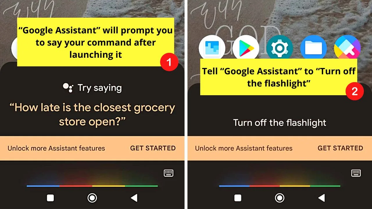 Telling Google Assistant to Turn Off Flashlight on Android Step 2