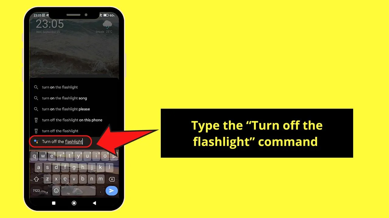 Telling Google Assistant to Turn Off Flashlight on Android Step 4