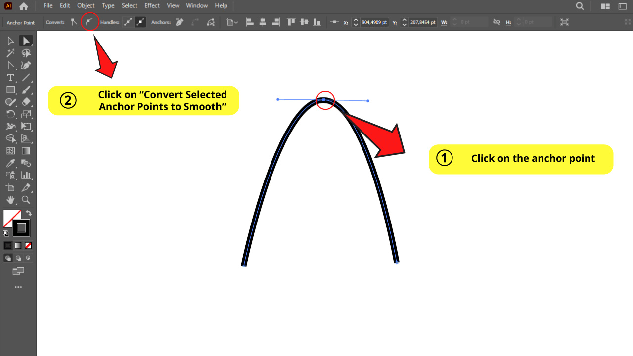 How to Add Locked Handles to Anchor Points in Illustrator Step 2