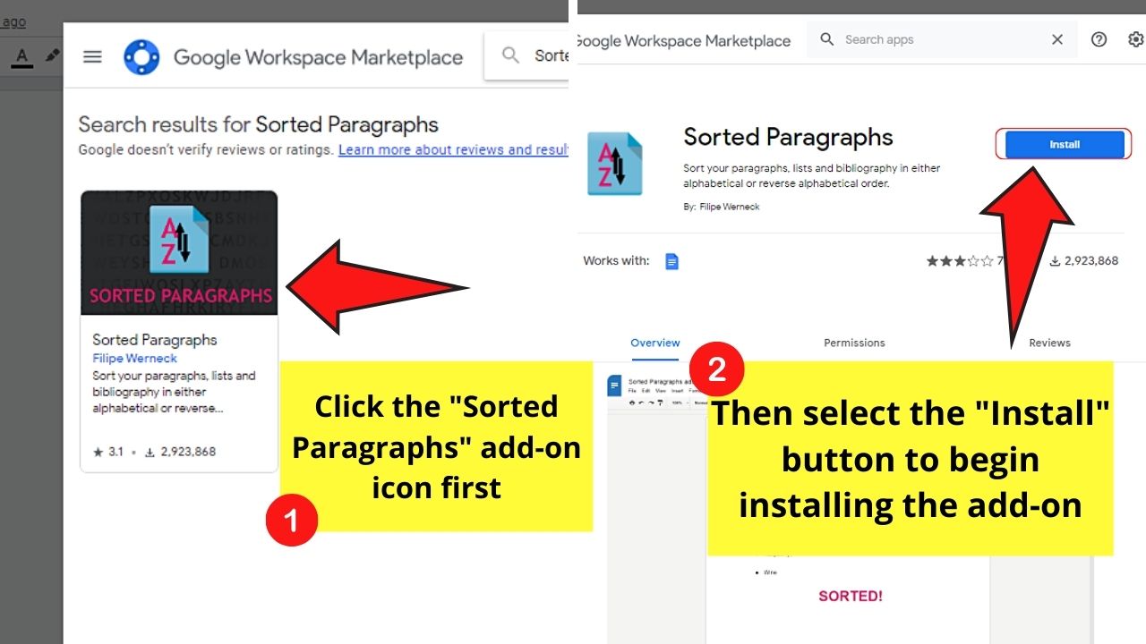 How to Alphabetize a List in Google Docs by Installing Sorted Paragraphs Add-on Step 5