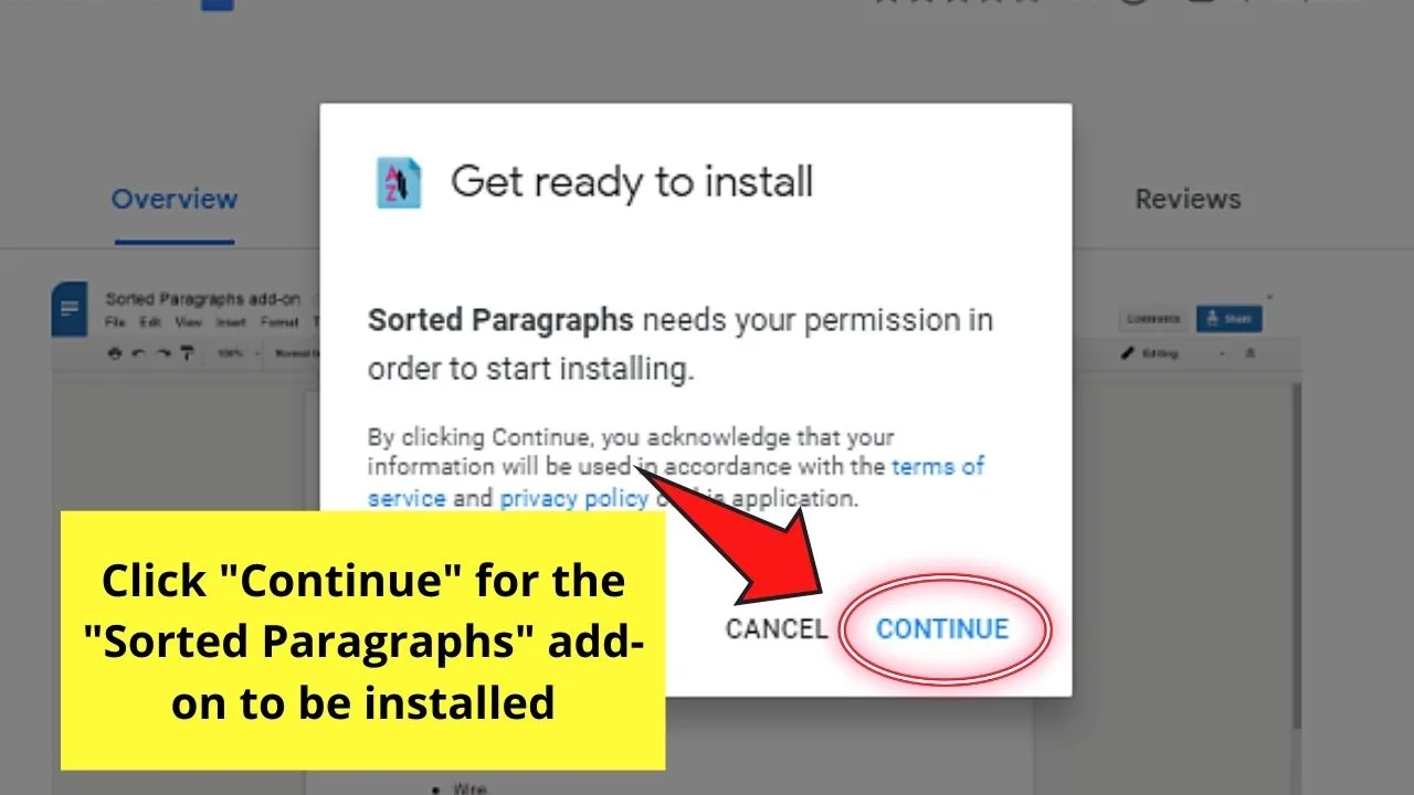 How to Alphabetize a List in Google Docs by Installing Sorted Paragraphs Add-on Step 6.1