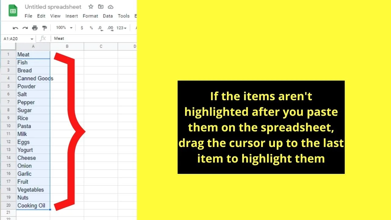 How to Alphabetize a List in Google Docs by Using Google Sheets Step 5