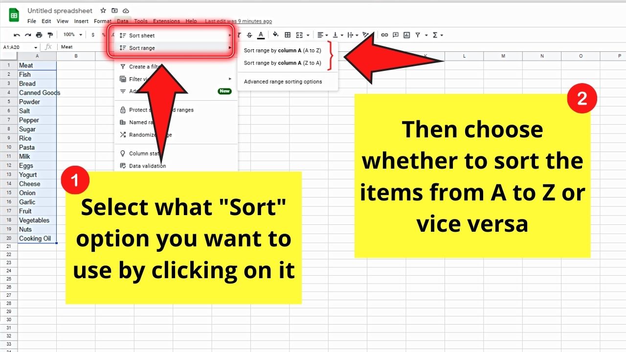 How to Alphabetize a List in Google Docs by Using Google Sheets Step 7