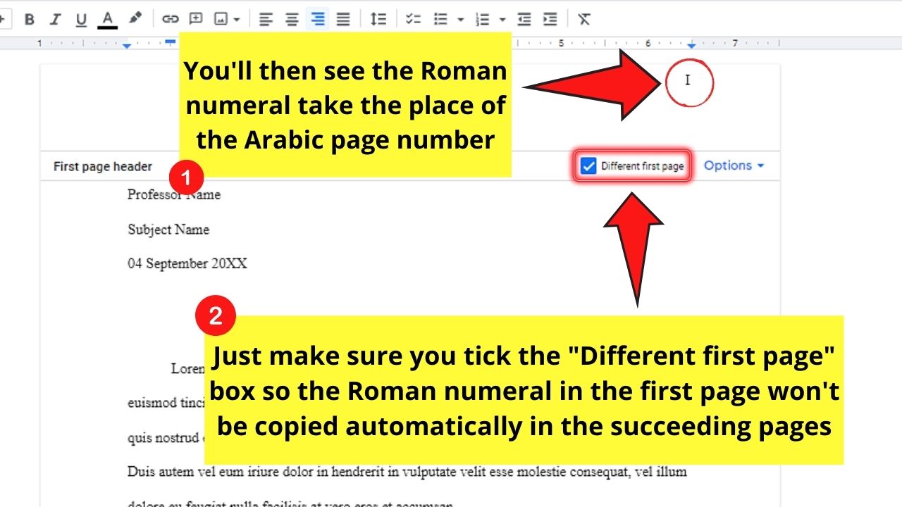 How to Do Roman Numerals in Google Docs as Page Numbers Step 7.2