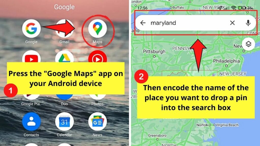 drop a pin google maps android