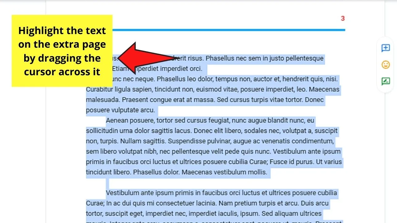 How to Get Rid of An Extra Page in Google Docs by Removing Text Step 2