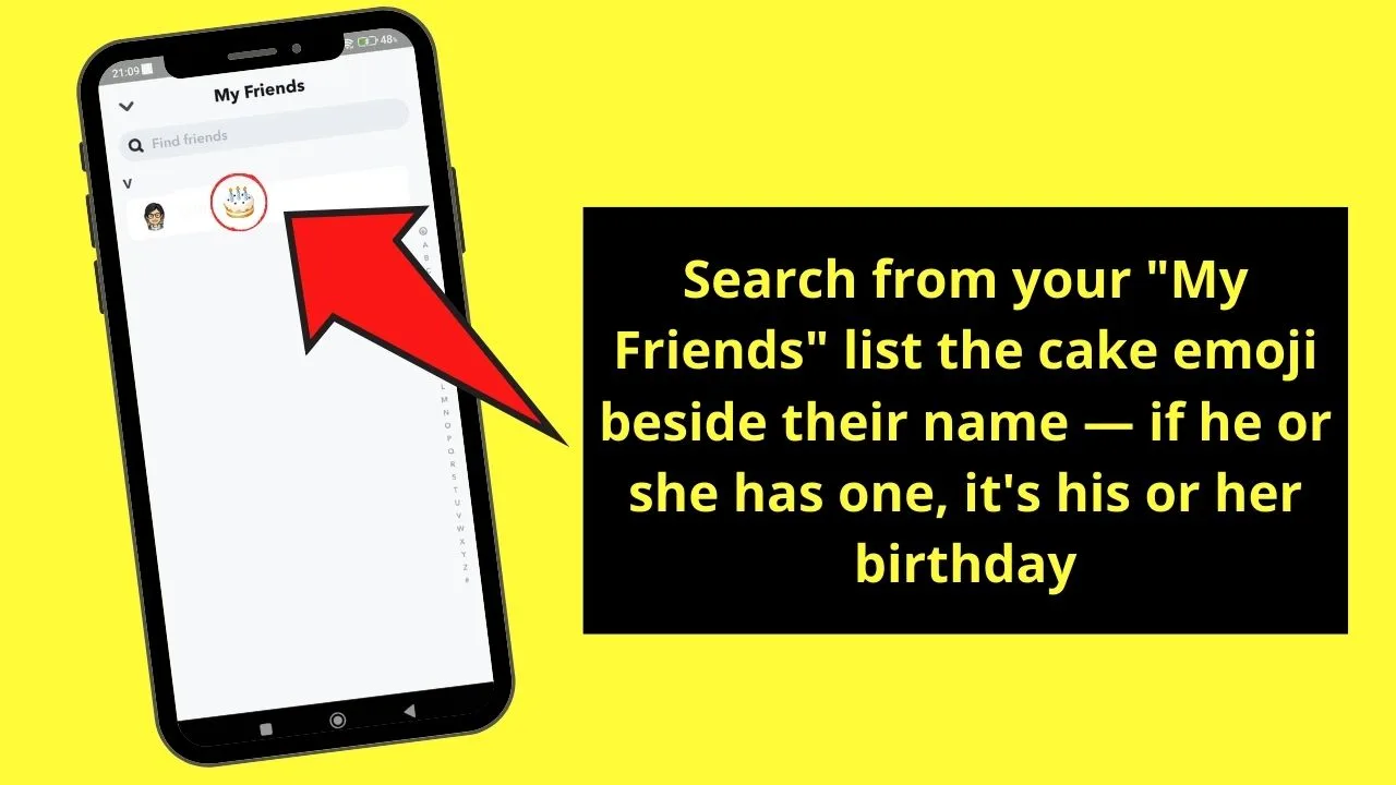 How to See Someone’s Birthday on Snapchat by Checking Friends List for Cake Emojis Step 3