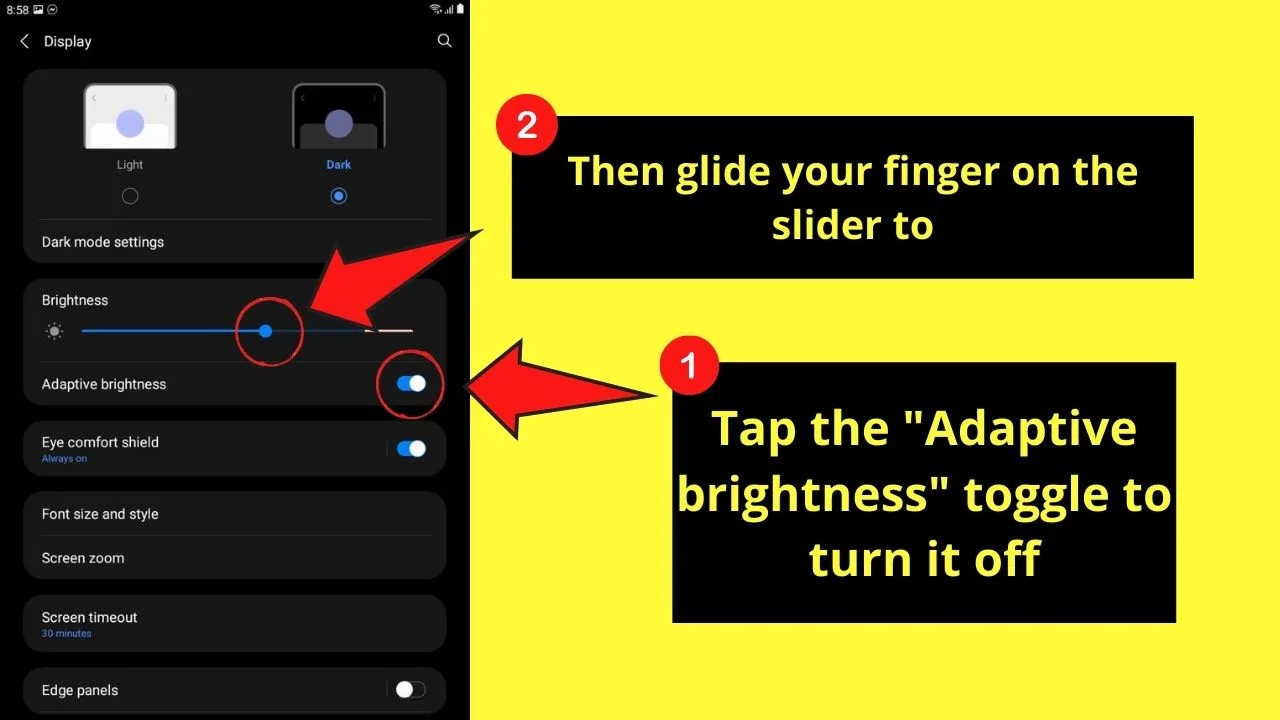 How to Stop My Android Screen from Dimming by Turning Auto-brightness Off Step 3