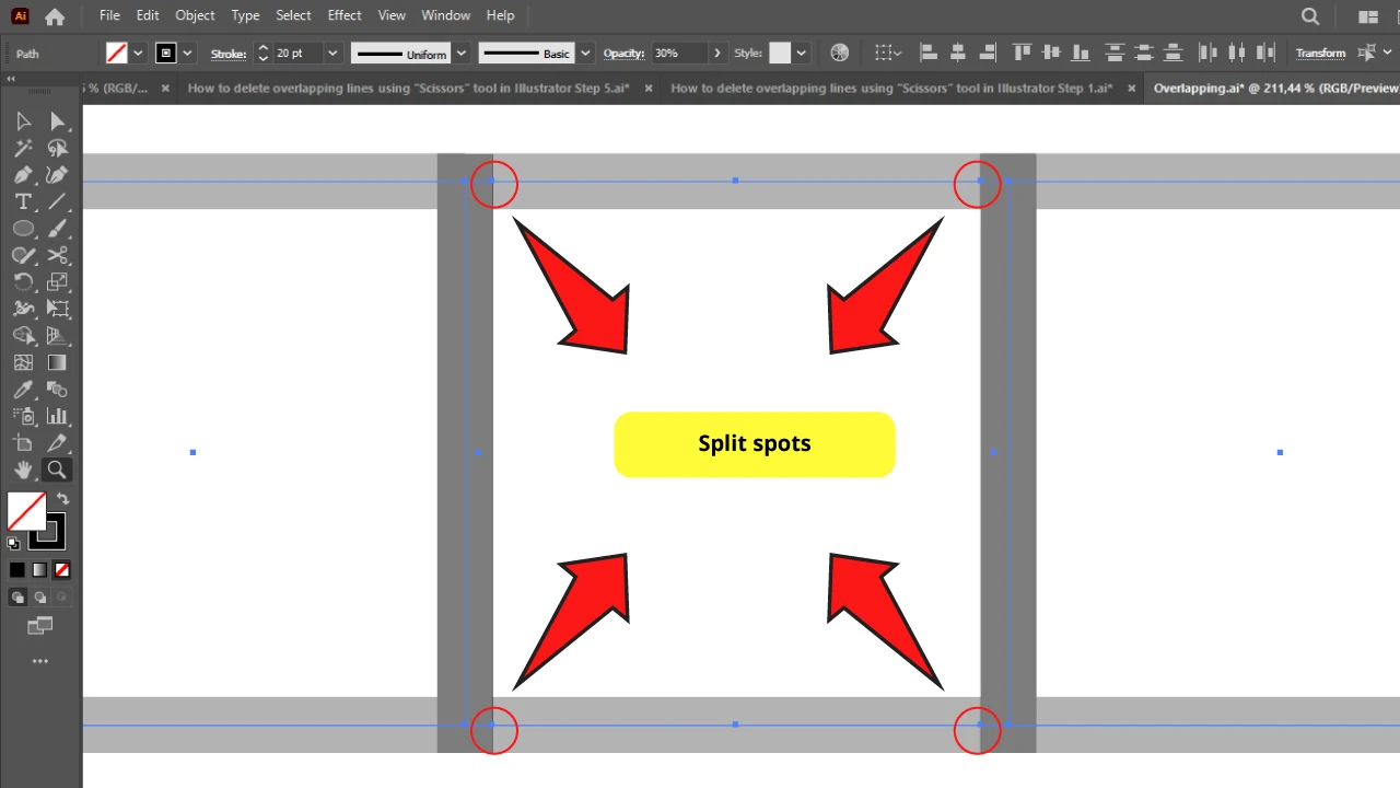 How-to-delete-overlapping-lines-using-“Scissors”-tool-in-Illustrator-Step-3