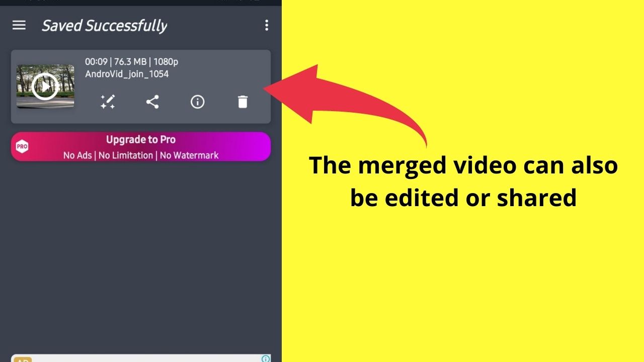 How to merge videos using AndroVid Step 8