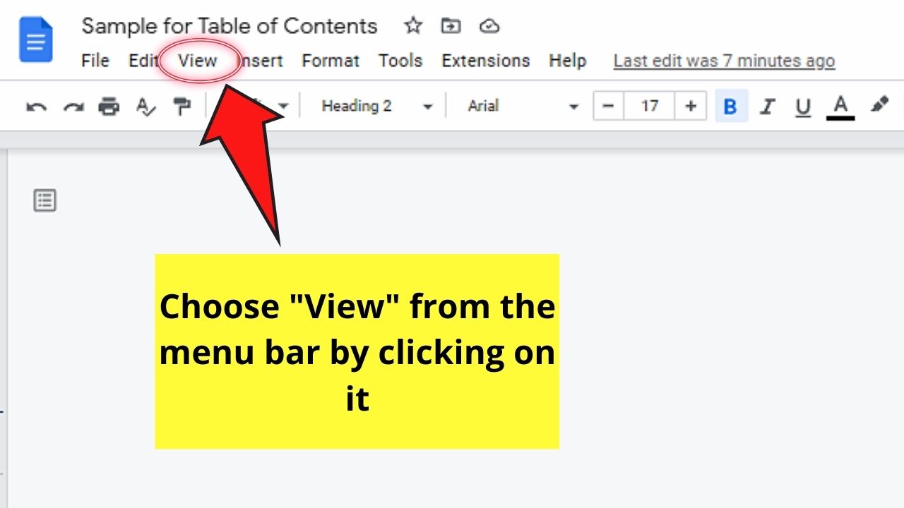 How to Add Table of Contents on the Side in Google Docs Step 1