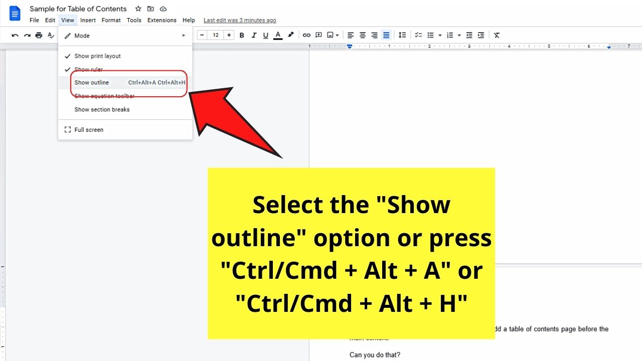 How to Add Table of Contents on the Side in Google Docs Step 2