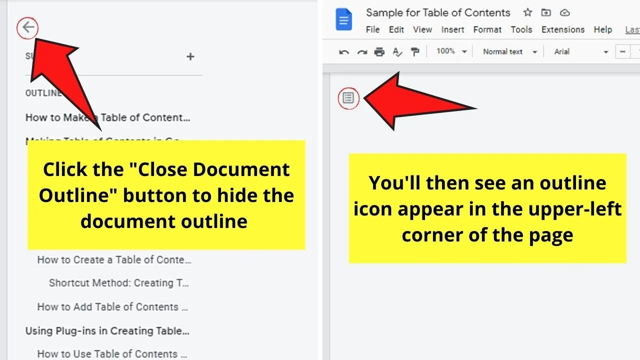How to Add Table of Contents on the Side in Google Docs Step 4