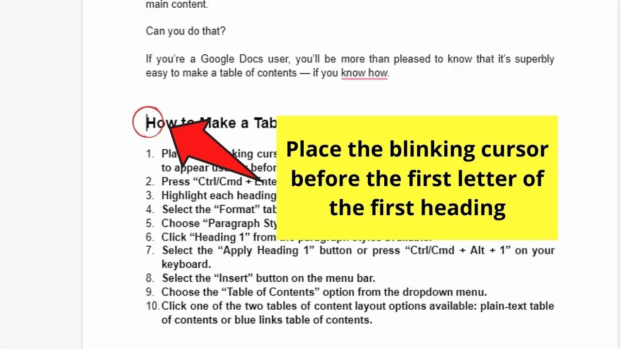 How to Create Table of Contents with Links in Google Docs Automatically Step 1