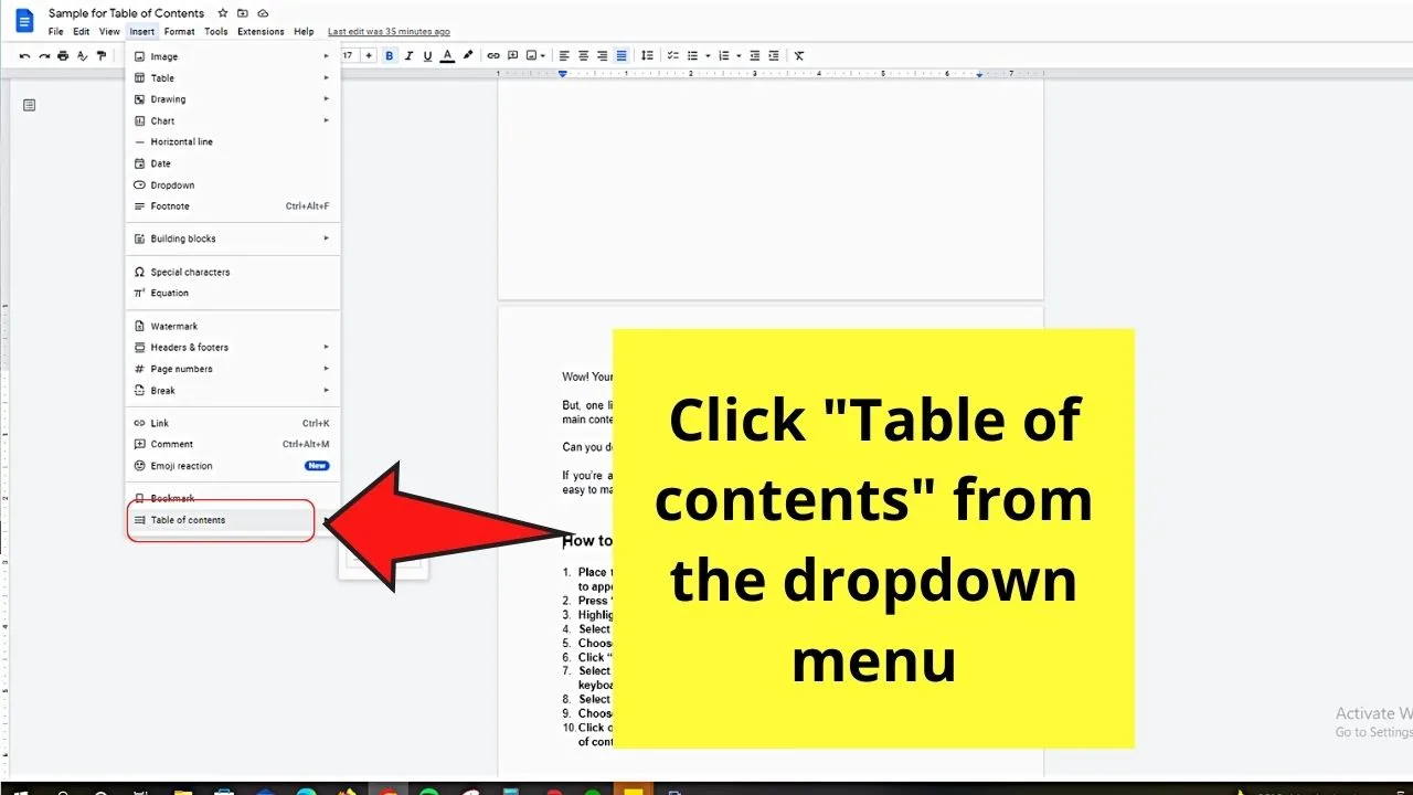 How to Create Table of Contents with Links in Google Docs Automatically Step 4