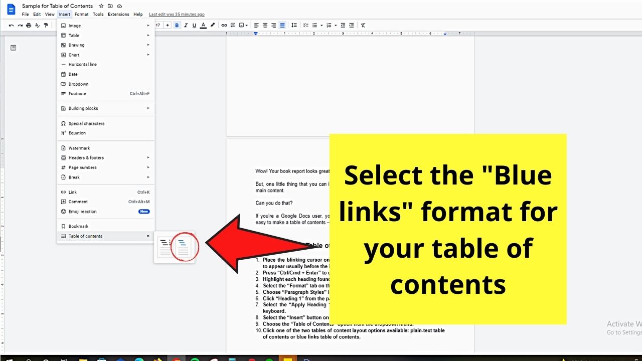 How to Create Table of Contents with Links in Google Docs Automatically Step 5.1