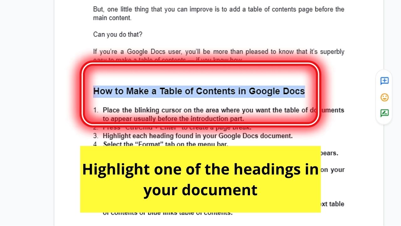 How to Create Table of Contents with Links in Google Docs Manually Step 1