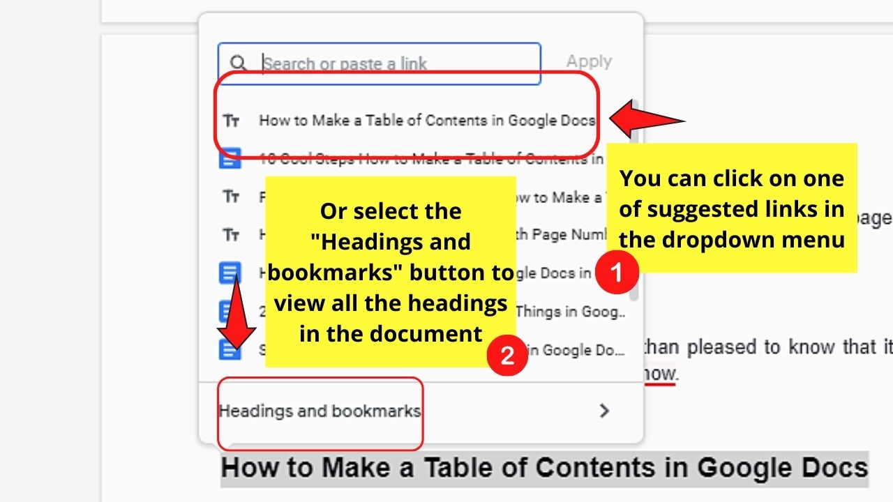 How to Create Table of Contents with Links in Google Docs Manually Step 3.1
