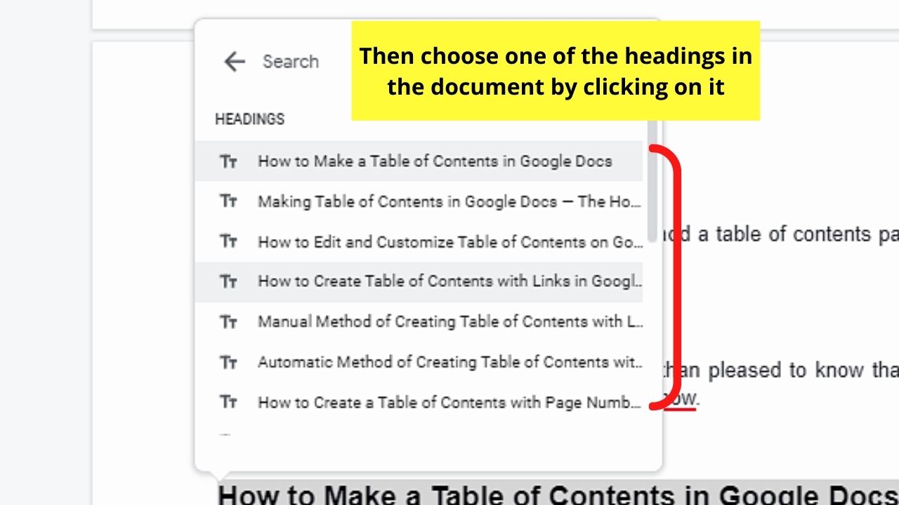 How to Create Table of Contents with Links in Google Docs Manually Step 3.2