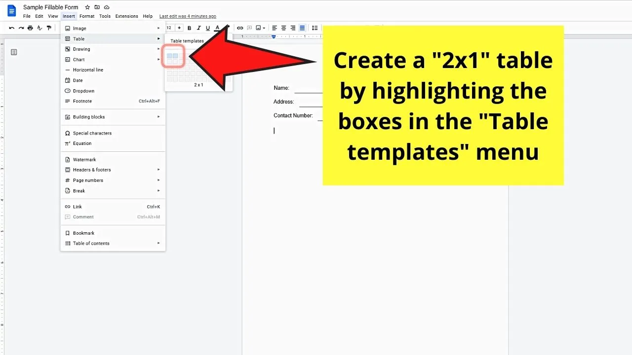 How to Create a Fillable Form in Google Docs by Adding Textboxes Step 3