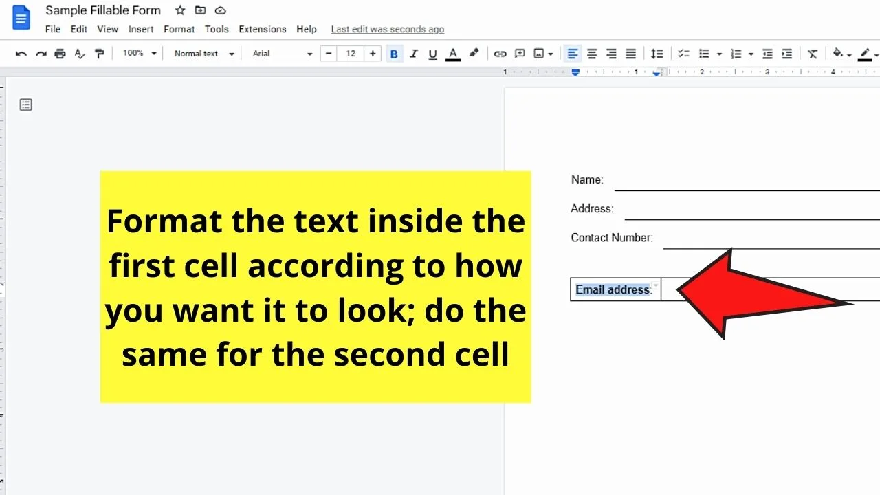 How to Create a Fillable Form in Google Docs by Adding Textboxes Step 6