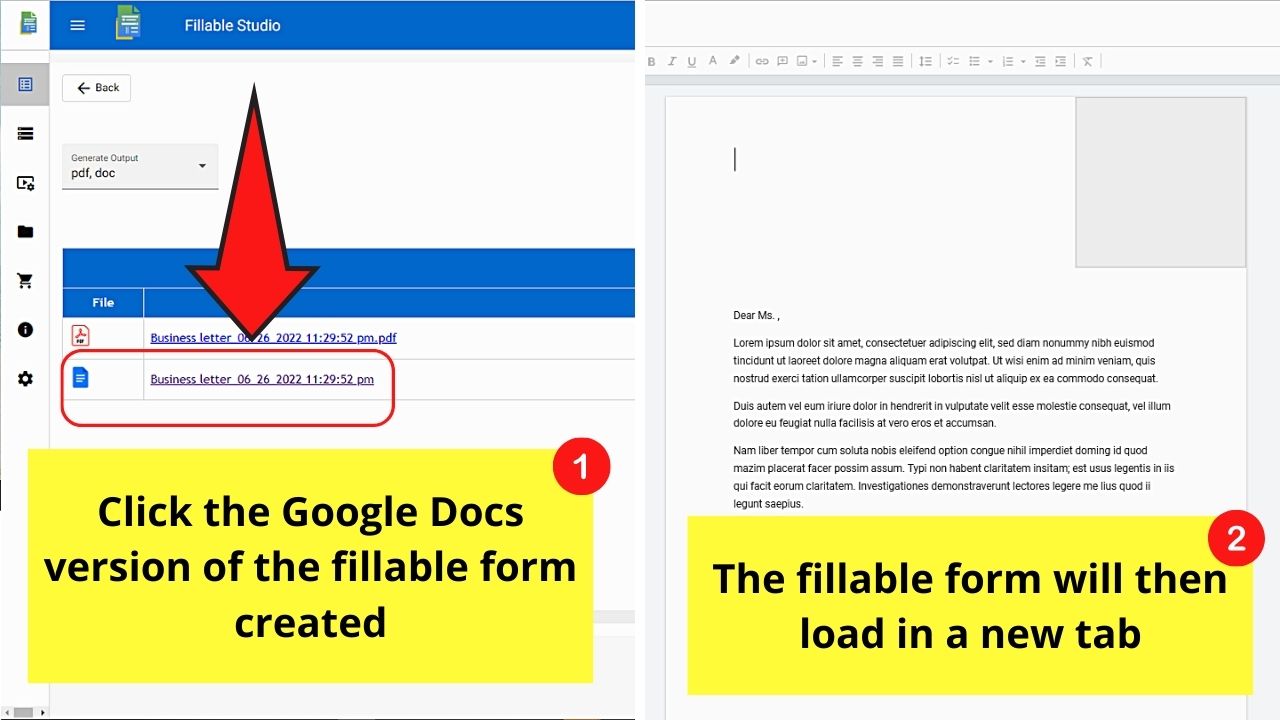 How to Create a Fillable Form in Google Docs by Installing Fillable Document Plug-in Step 16.2