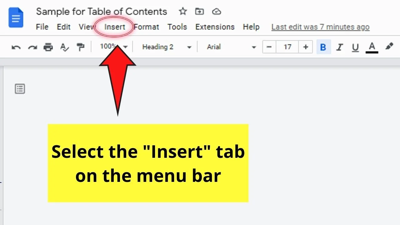 How to Create a Table of Contents with Page Numbers In Google Docs Step 3