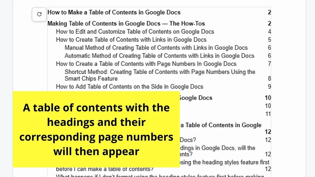 How to Create a Table of Contents with Page Numbers In Google Docs Step 5.2