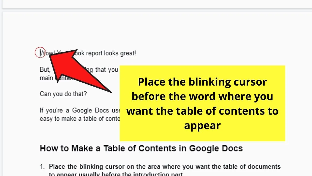 How to Create a Table of Contents with Page Numbers In Google Docs by Using Smart Chips Step 1