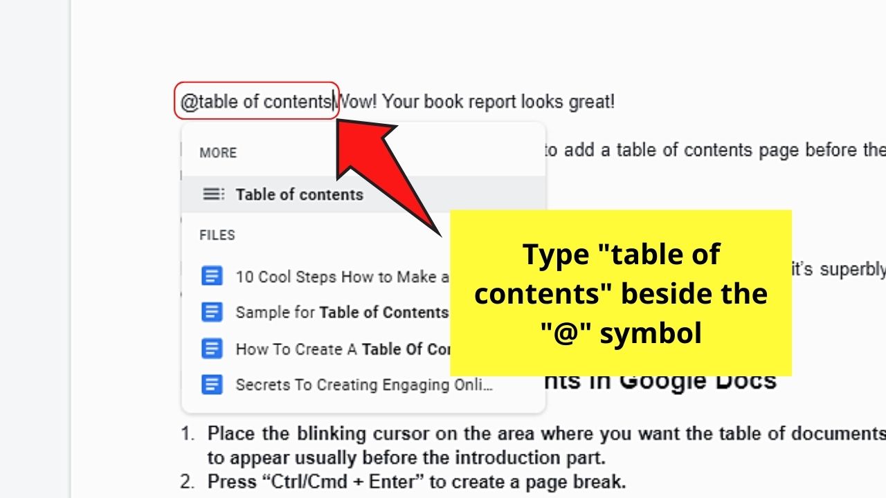 How to Create a Table of Contents with Page Numbers In Google Docs by Using Smart Chips Step 3