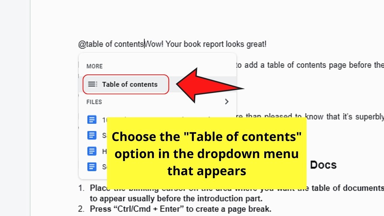 How to Create a Table of Contents with Page Numbers In Google Docs by Using Smart Chips Step 4