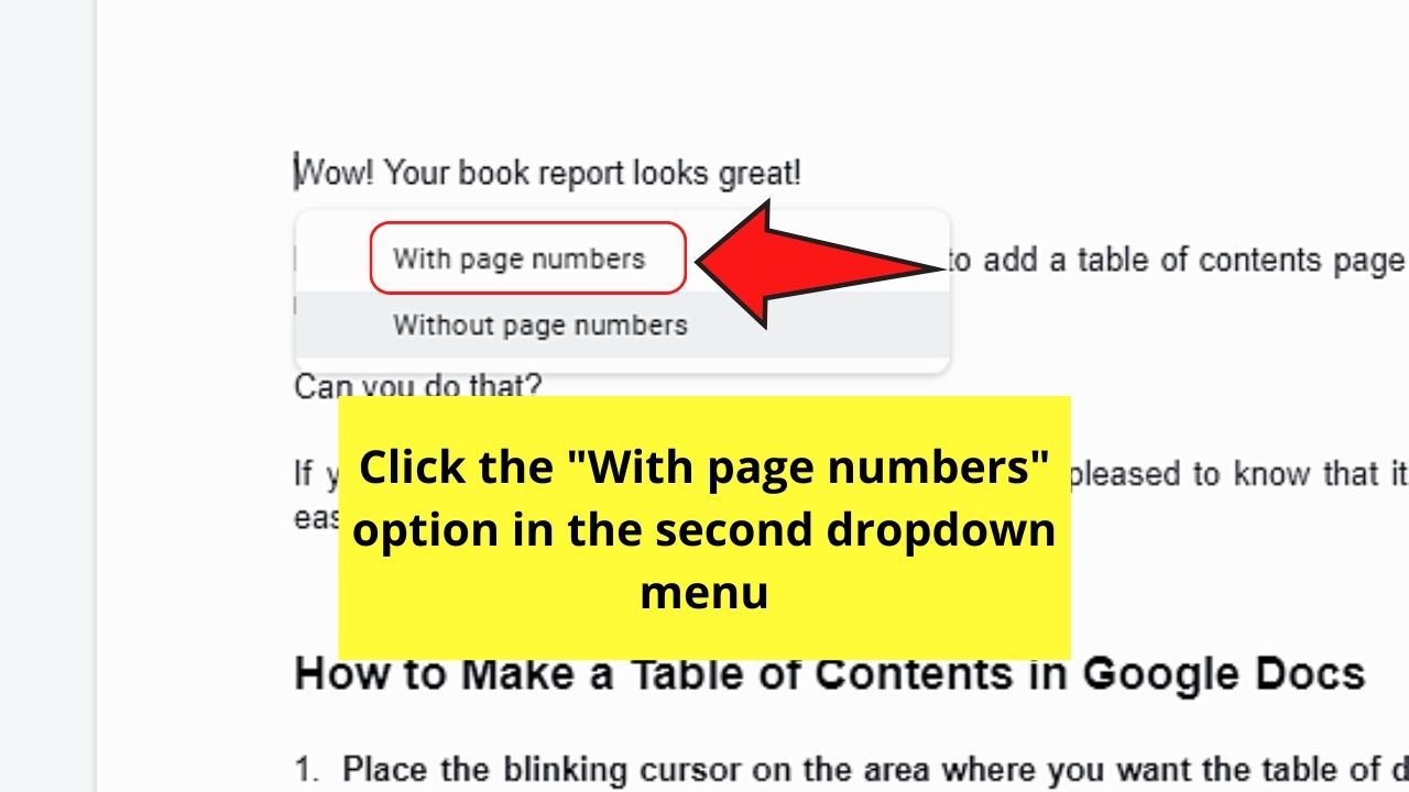 How to Create a Table of Contents with Page Numbers In Google Docs by Using Smart Chips Step 5