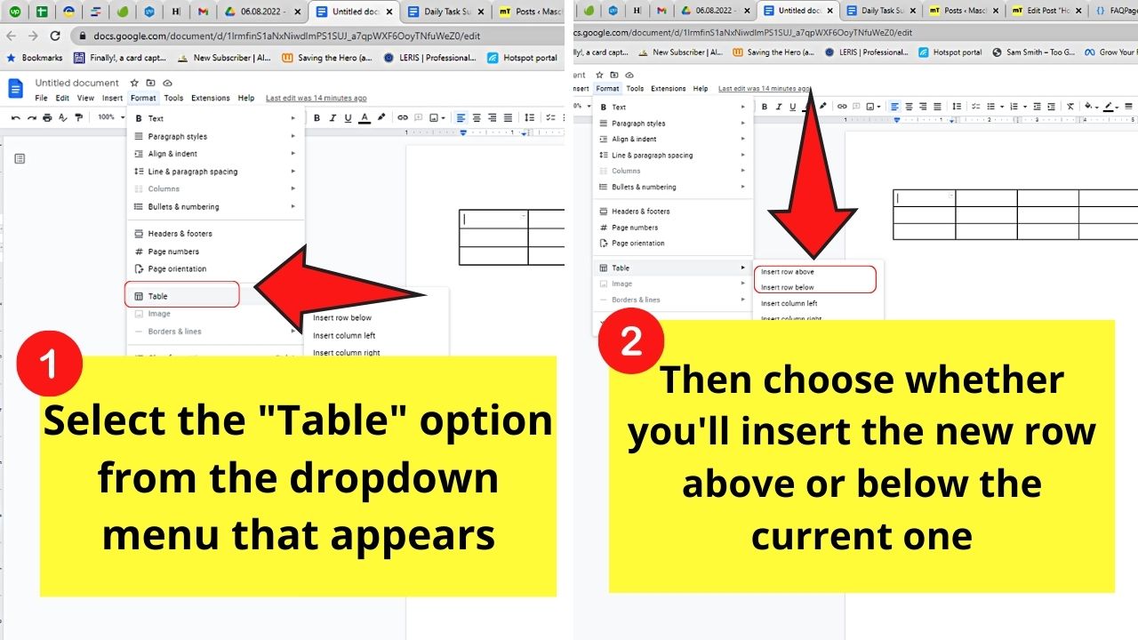 How to Edit Rows in a Table in Google Docs by Adding Rows Step 2.2