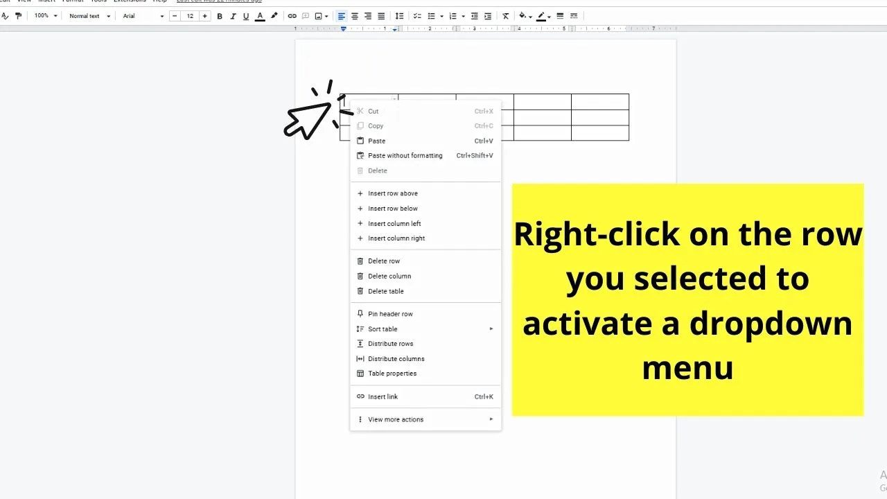 How to Edit Rows in a Table in Google Docs by Adding Rows Step 3.1