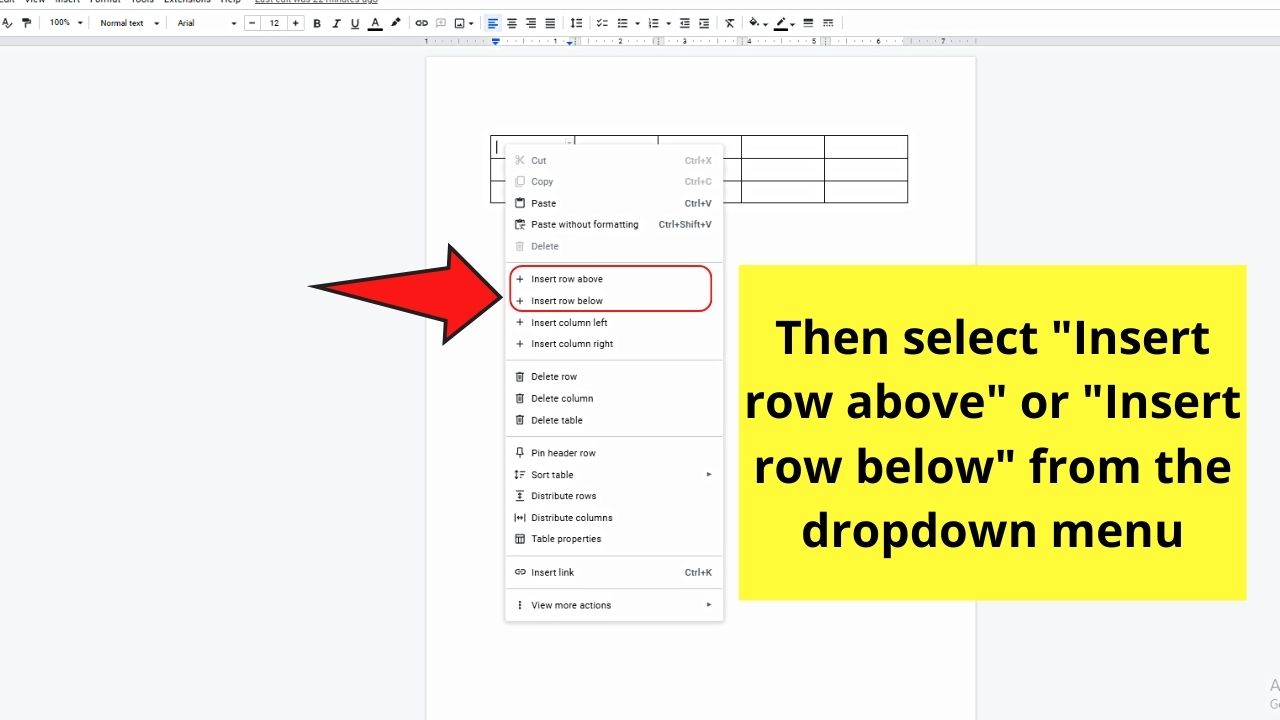 How to Edit Rows in a Table in Google Docs by Adding Rows Step 3.2