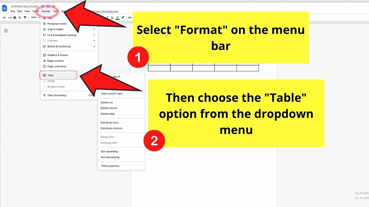 How to Edit Rows in a Table in Google Docs by Deleting Rows Step 2.1