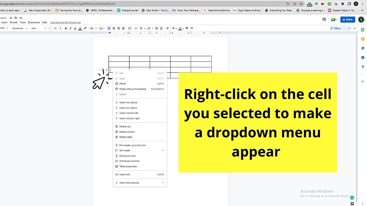 How to Edit Rows in a Table in Google Docs by Deleting Rows Step 3.1