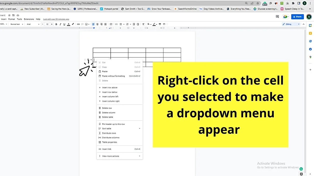 How to Edit Rows in a Table in Google Docs by Deleting Rows Step 3.1