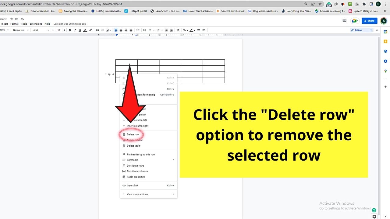 How to Edit Rows in a Table in Google Docs by Deleting Rows Step 3.2